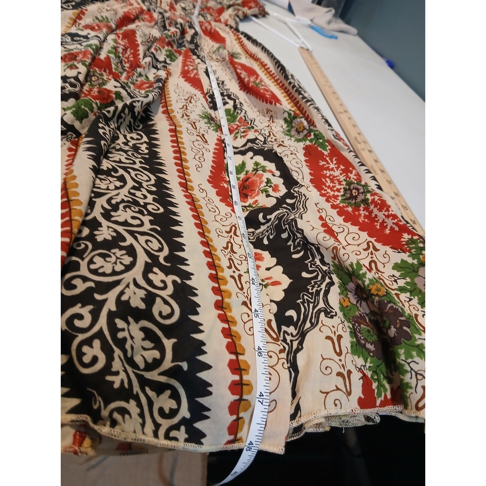 J. Peterman Womens 12 Cotton Floral Paisley Smocked Waist Midi Dress Red Black - Picture 6 of 12